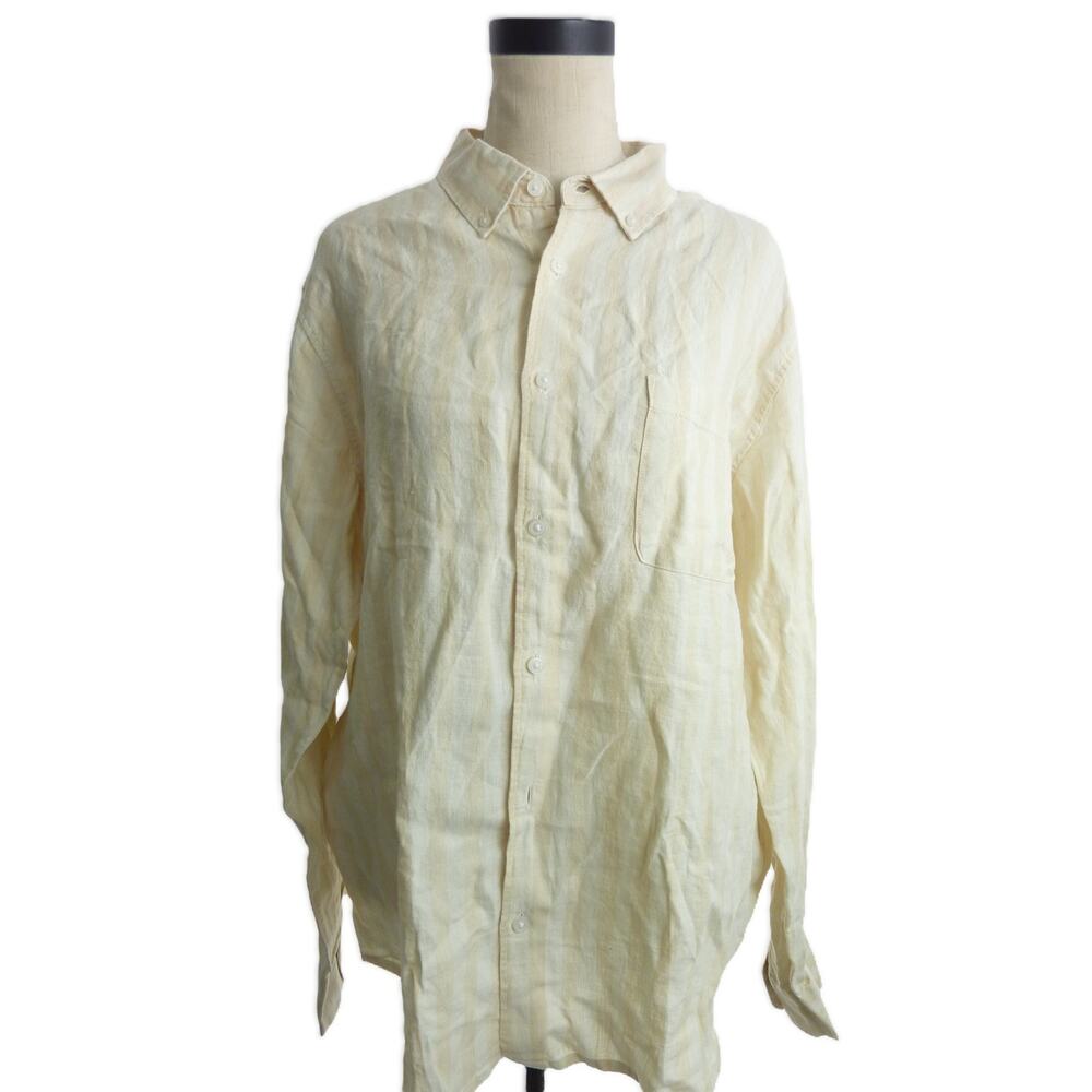 NWT Everlane Linen Shirt Button Down Top Size L Striped Blush Pink
